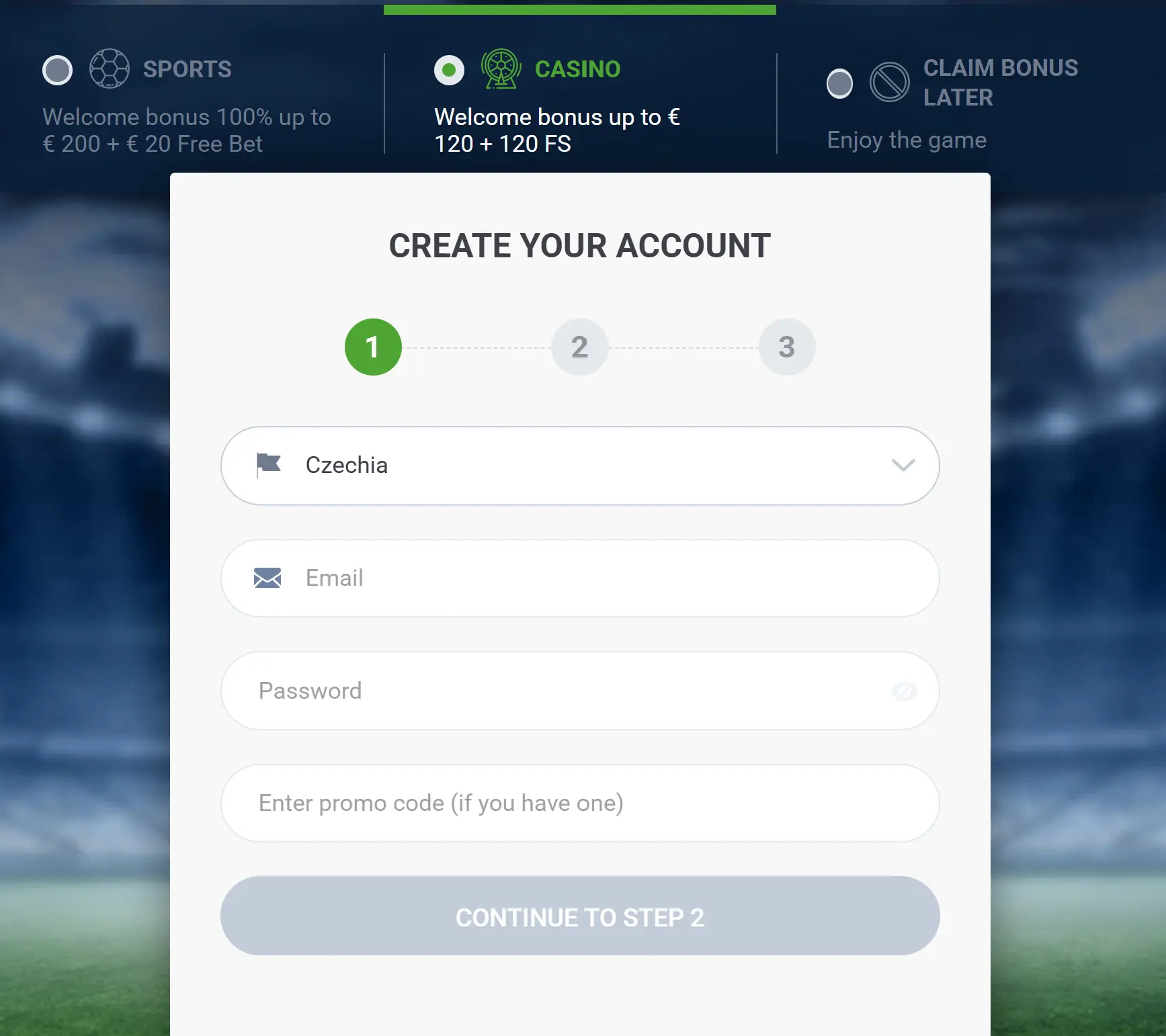 20bet registrace a casino bonus screenshot